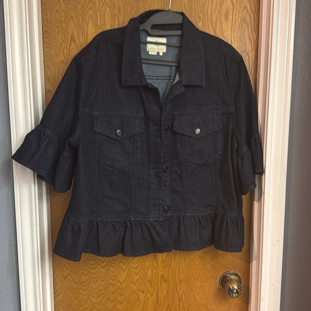 kate spade Dark Blue Denim Ruffle Hem Jean Jacket